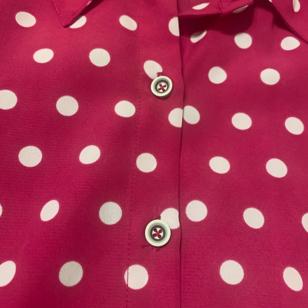 Susan Graver Polka Dot Shirt with Ruched Sleeves - Picture 7 of 10